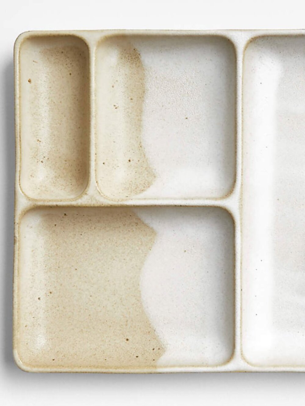 Crate & Barrel Kaito Rectangle Stoneware Bento Plate white beige